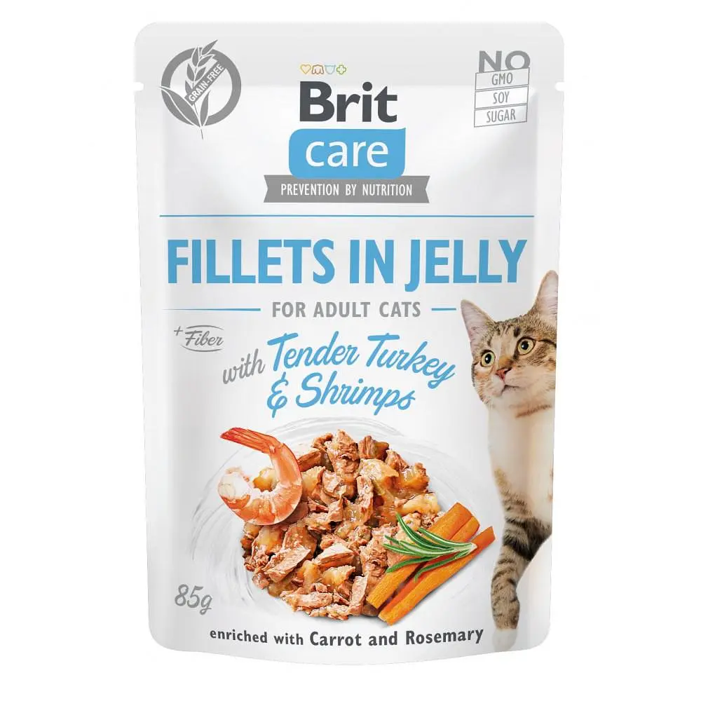 Вологий корм Brit Care Cat Pouch для котів, в желе, ніжна індичка з креветками 85 г (арт.100535)