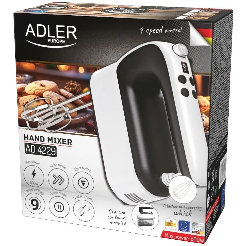 Міксер Adler AD 4229 ручний/600Вт/9 швидкостей/Turbo/контейнер для аксесуарів/білий (AD4229) - фото 5
