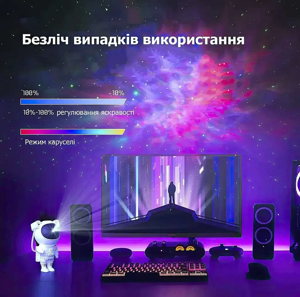 Дитячий нічник проектор Астронавт, лампа зоряне небо з пультом від юсб - фото 10