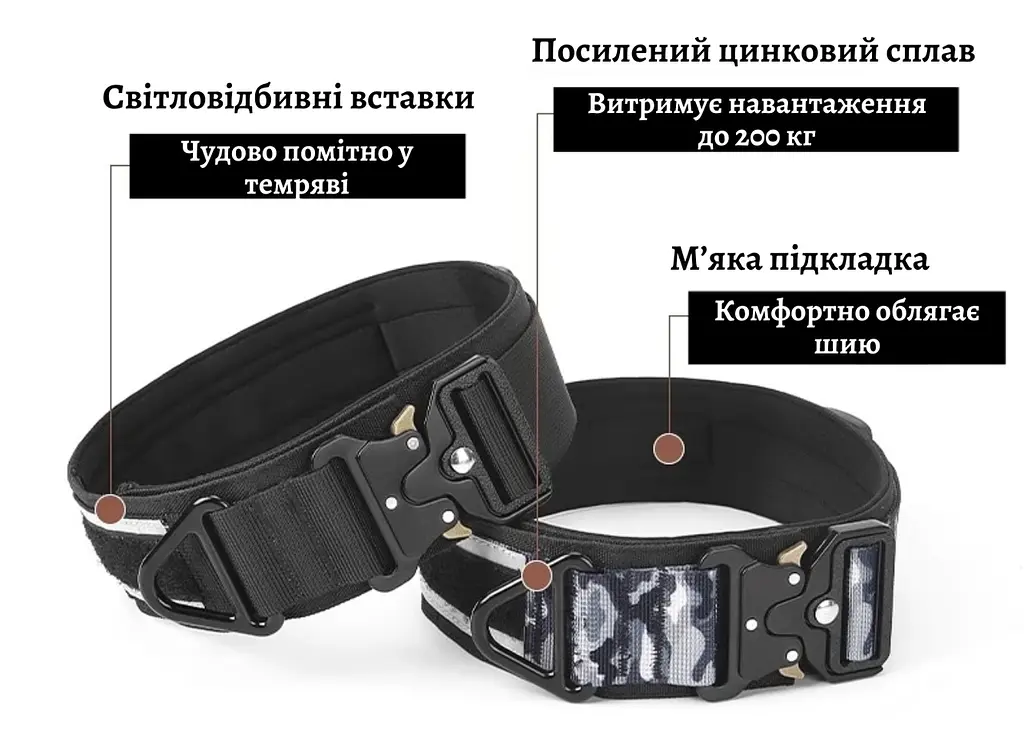 Нашийник для собак Woofy, нейлоновий з металевою пряжкою-фастекс, світловідбиваючий, сірий/камуфляж, М - фото 3