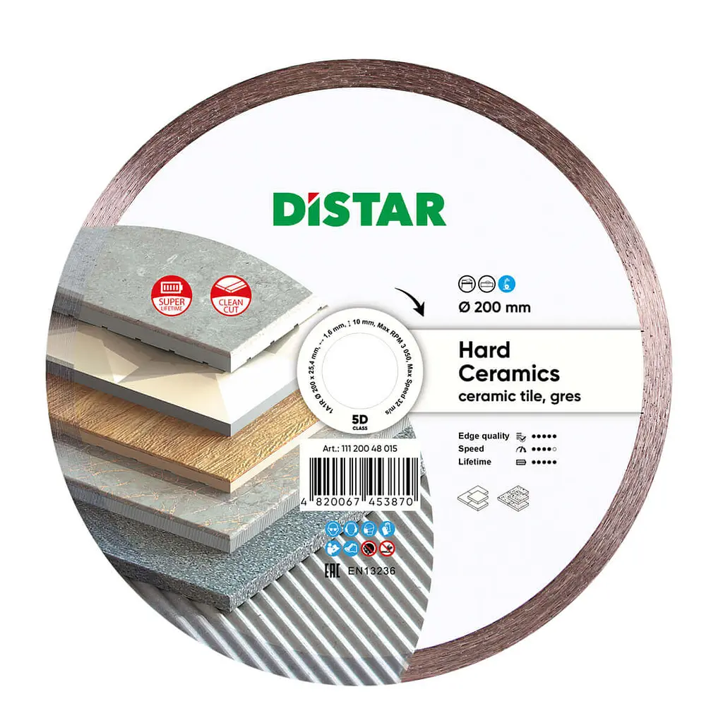 Алмазний диск по кераміці Distar Hard ceramics 1A1R 200x1,6/1,2x10x25,4 мм