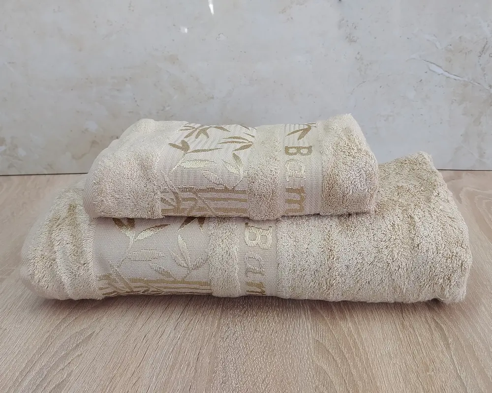 Набір турецьких бамбукових махрових рушників Cestepe 50х90+70х140 Bamboo Zumrut Light Bej