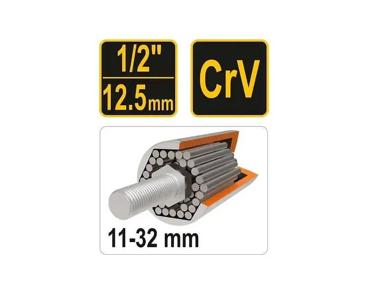 Головка торцева універсальна Vorel квадрат 1/2" М 11-32 L= 85 мм CrV (53003) - фото 4