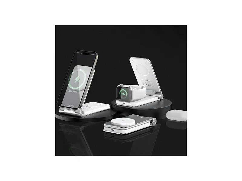 Бездротовий зарядний пристрій Maxco 3in1 15 W Folding Wireless Charger сірий (MW08) - фото 5