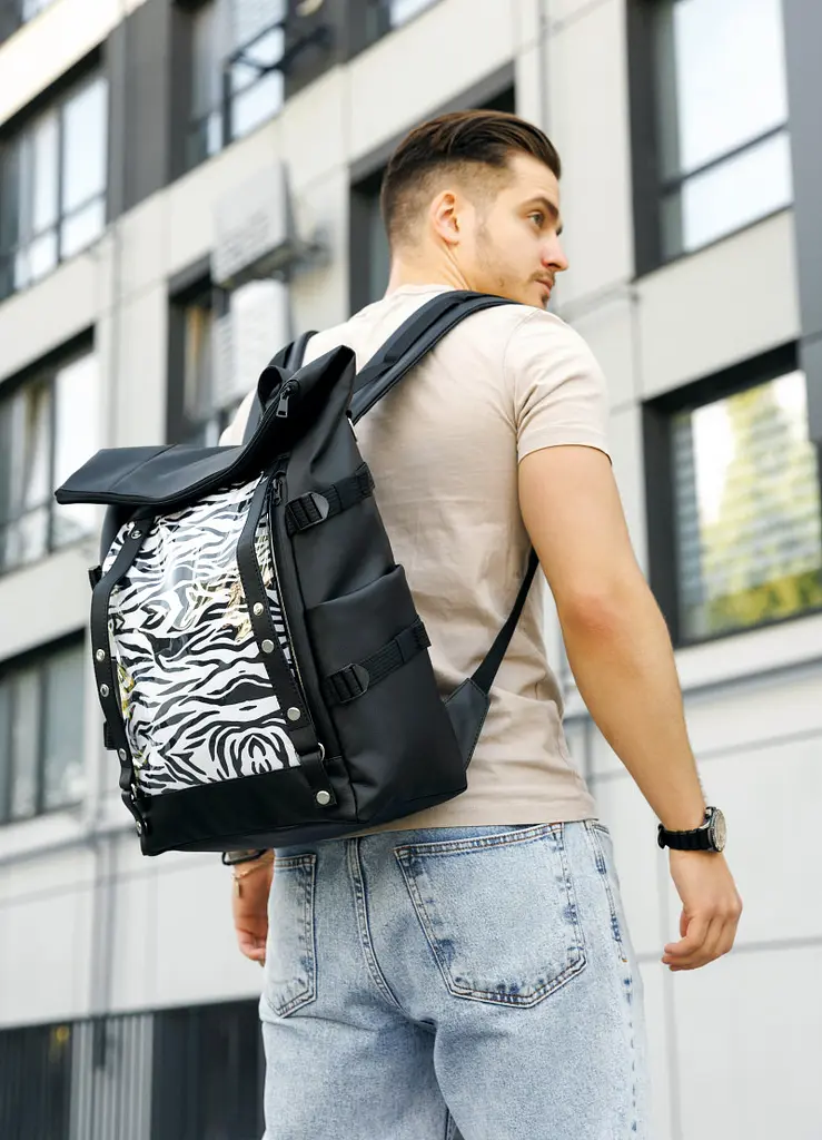 Рюкзак чоловічий Sambag RollTop Hacking чорний принт "Zebra" 41 х 30 х 16 см (24460146m) - фото 3