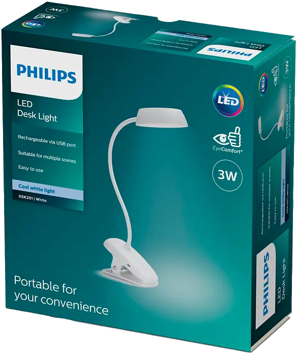 Світильник настільний акумуляторний Philips LED Donutclip DSK201 PT 3W 4000K W USB 02 кліпса білий (929003179707) - фото 2