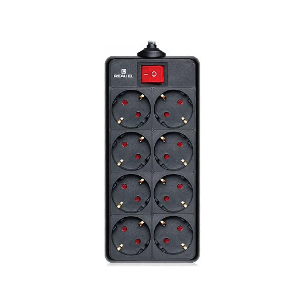 Мережевий фільтр живлення REAL-EL RS-8 PROTECT, 3m, black (EL122300022)