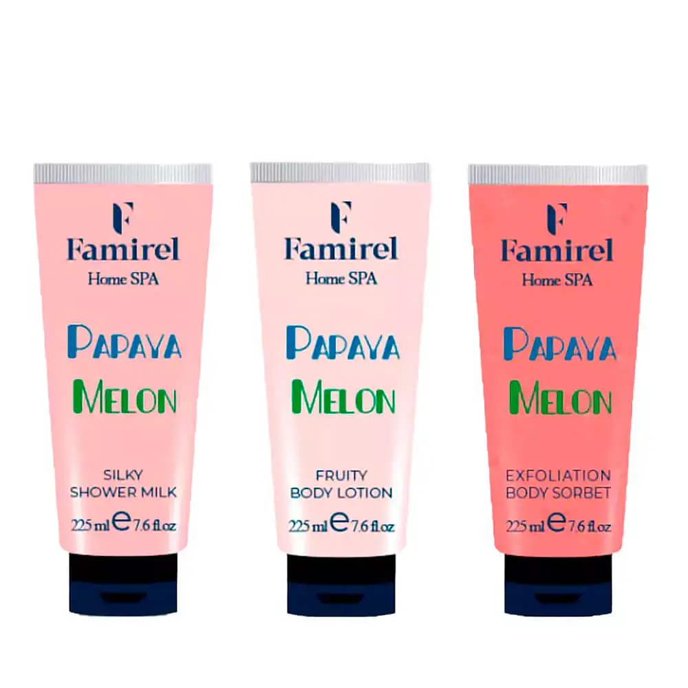 Набір для душу Famirel Home Spa “Melon & Papaya” — тропічна ніжність і шовковистість шкіри (085977, 086233, 086073)