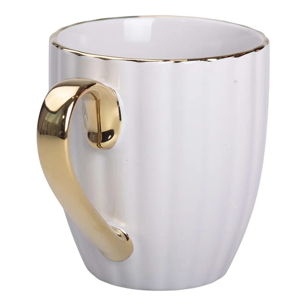 Чашка керамічна Liling Rongxiang Ceramic 420 мл із золотою ручкою сіра RX-N240629G - фото 2