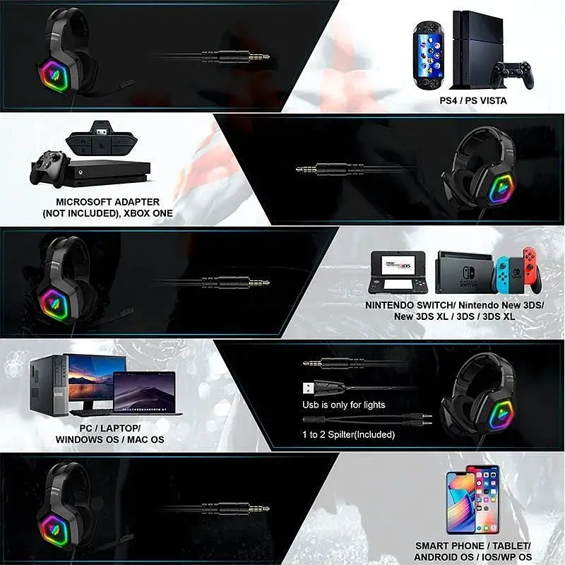 Наушники игровые Onikuma K10 Gaming with LED с подсветкой черные - фото 9