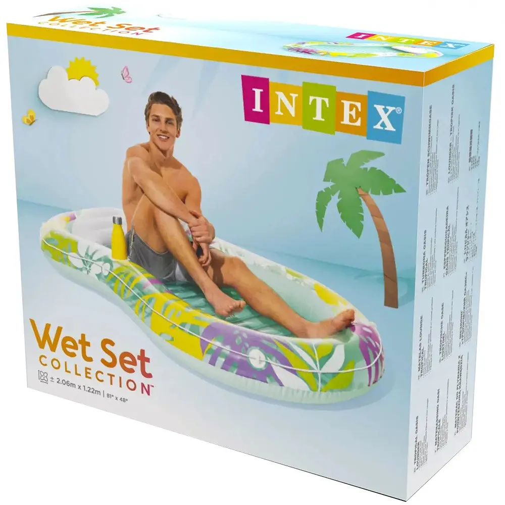Надувний шезлонг-матрац Intex Tropical Oasis для плавання 196×112×23 см, з підголовником, тросовий леєр, підстаканник, до 100 кг - фото 5