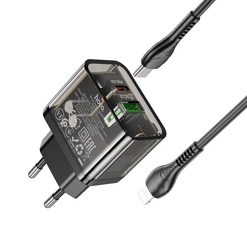 Зарядное устройство 2 выхода Hoco N34 dual-port комплект с кабелем Type-C to Lightning - фото 6