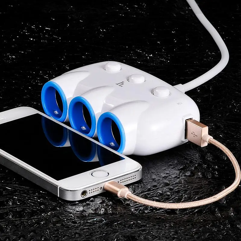 Адаптер розгалужувач трійник для авто HOCO C1 dual USB triple cigarette lighter 3 Sockets 2USB - фото 4