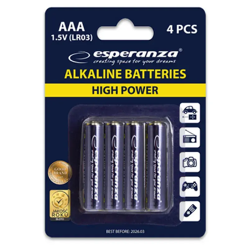 Батарейка Esperanza AAA LR03 Alkaline * 4 (EZB102) - фото 2