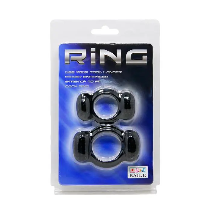 Ерекційне кільце Baile Double Cock Ring, набір з 2 шт (чорний) - фото 3
