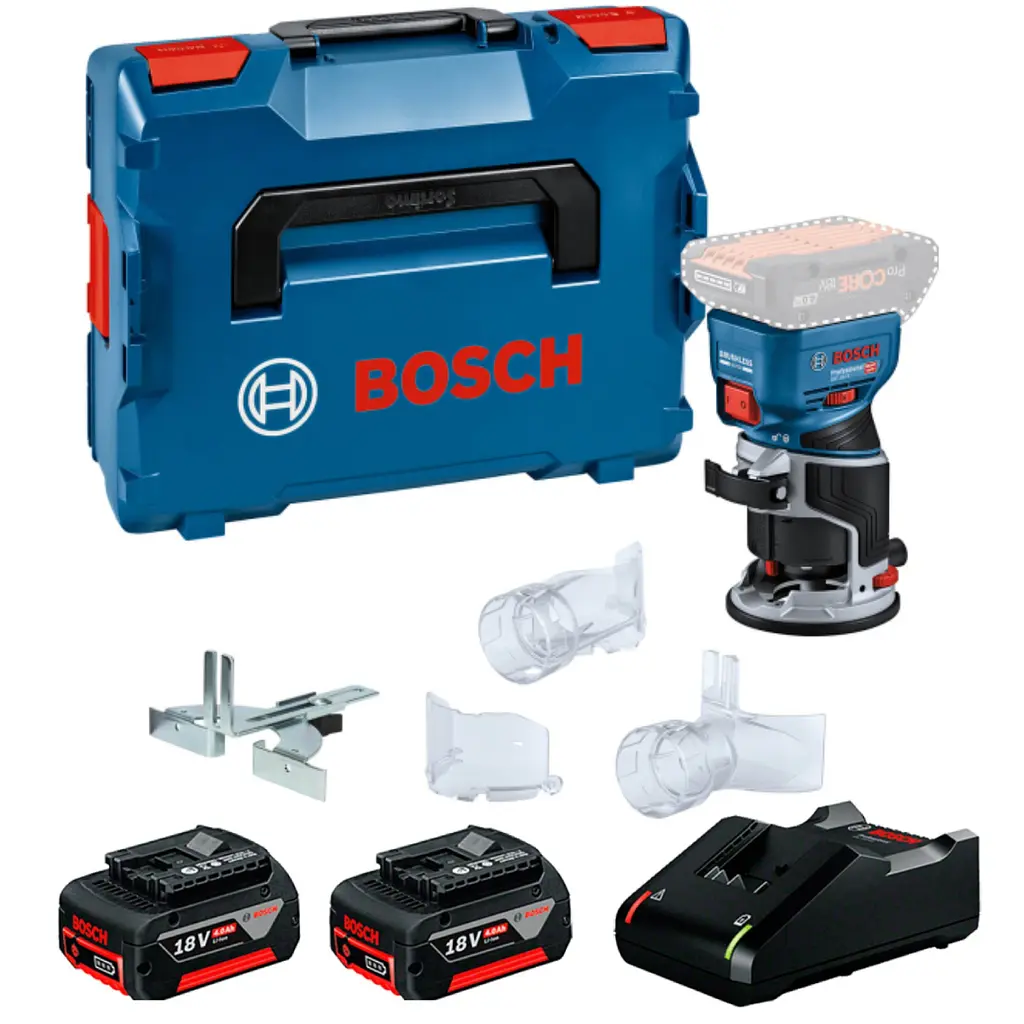 Акумуляторний фрезер Bosch GKF 18V-8 Professional, з 2 акб 4 Ah та з/п GAL 18V-40, в кейсі L-Boxx 136