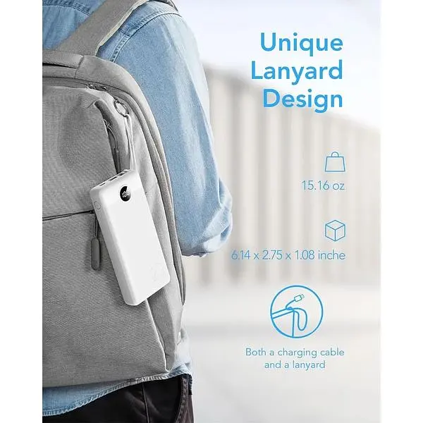 Портативное зарядное устройство Vrurc со встроенным кабелем USB C емкостью 20000 мАч - фото 7