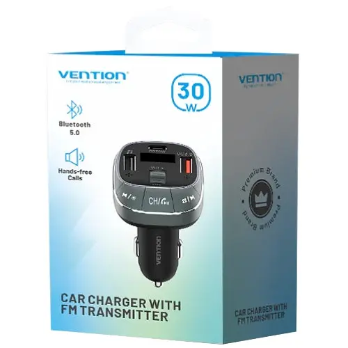 Автомобільний FM-трансмітер Vention PD 54W 3-Port USB (C+A+A) LED/USB Flash/Bluetooth, вольтметр - фото 4