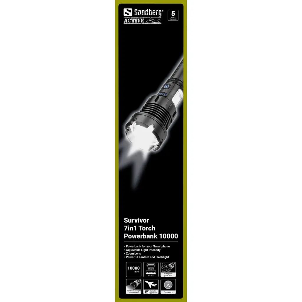Фонарик-повербанк Sandberg Survivor 7 in 1 Torch Powerbank 10000 mAh XHP70 LED USB-C 5W - фото 5