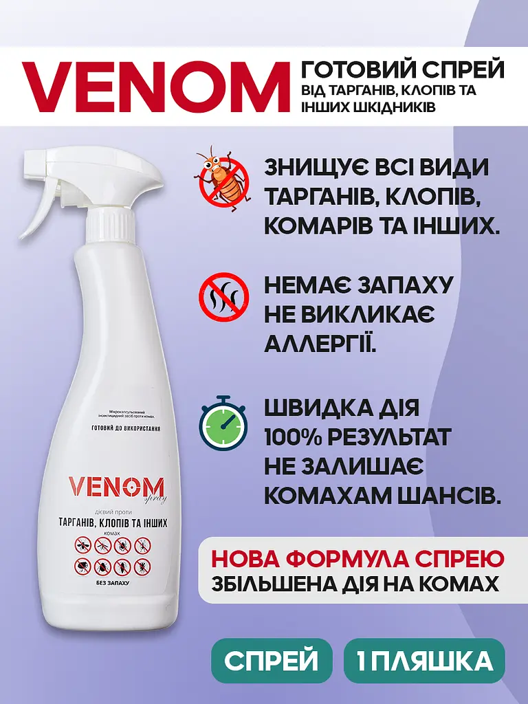 Venom Комплект від тарганів: Spray (750 мл) + Gel (25 мл) + Клейові пастки (5 шт.) - фото 9