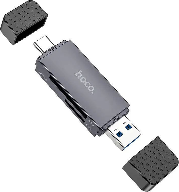 Картридер Hoco HB45 Spirit 2in1 Сard Reader USB-A/Type-C 3.0 metal gray - фото 5