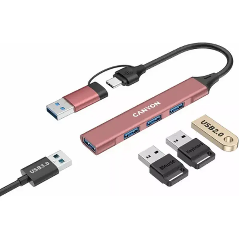 Концентратор Canyon hub DS-02 4in1 USB-A/C Pink (CNS-TDS02P) - фото 3