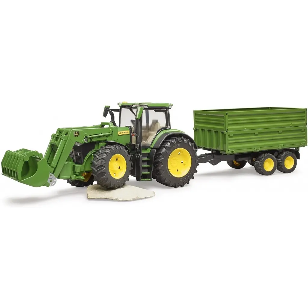 Масштабна модель автомобіля Bruder трактор John Deere 7R 350 з навантажувачем та причепом (03155) - фото 4