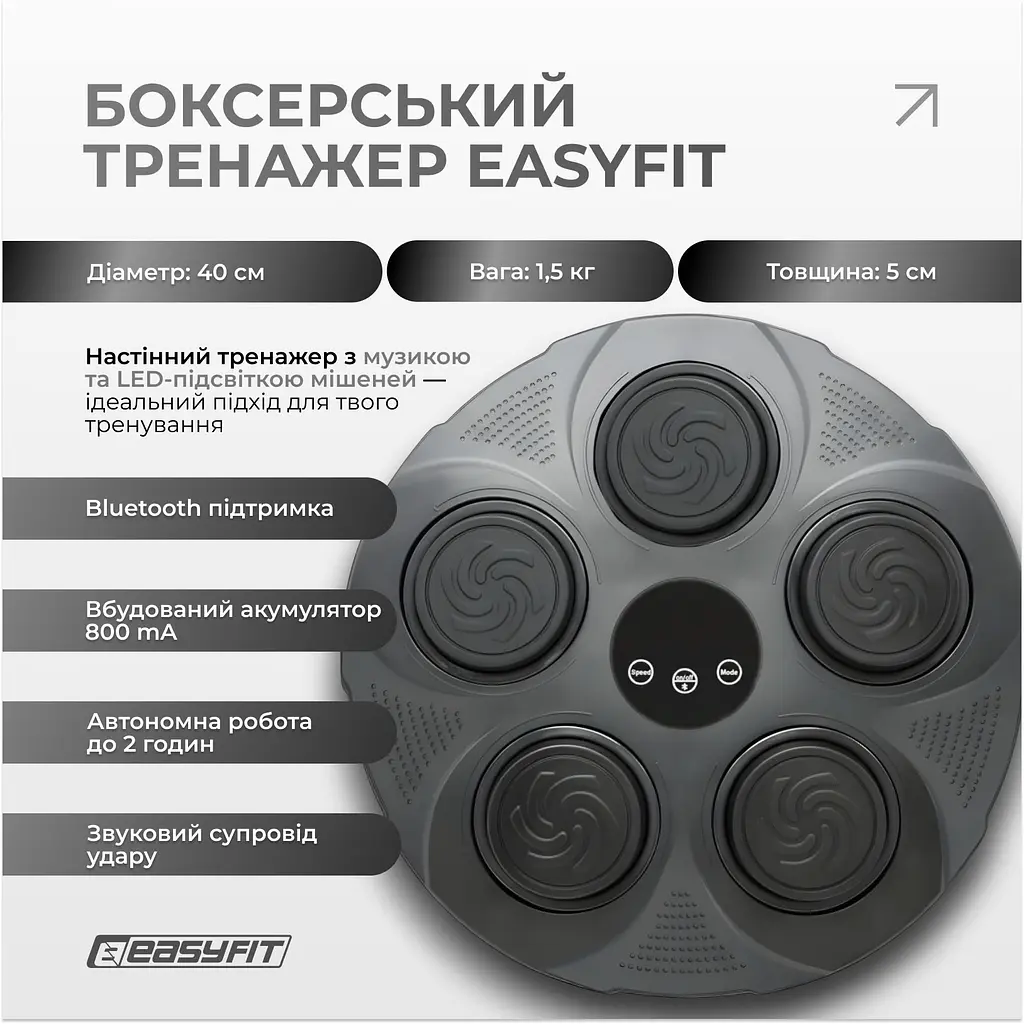 Боксерский тренажер EasyFit настенный музыкальный с подсветкой - фото 2