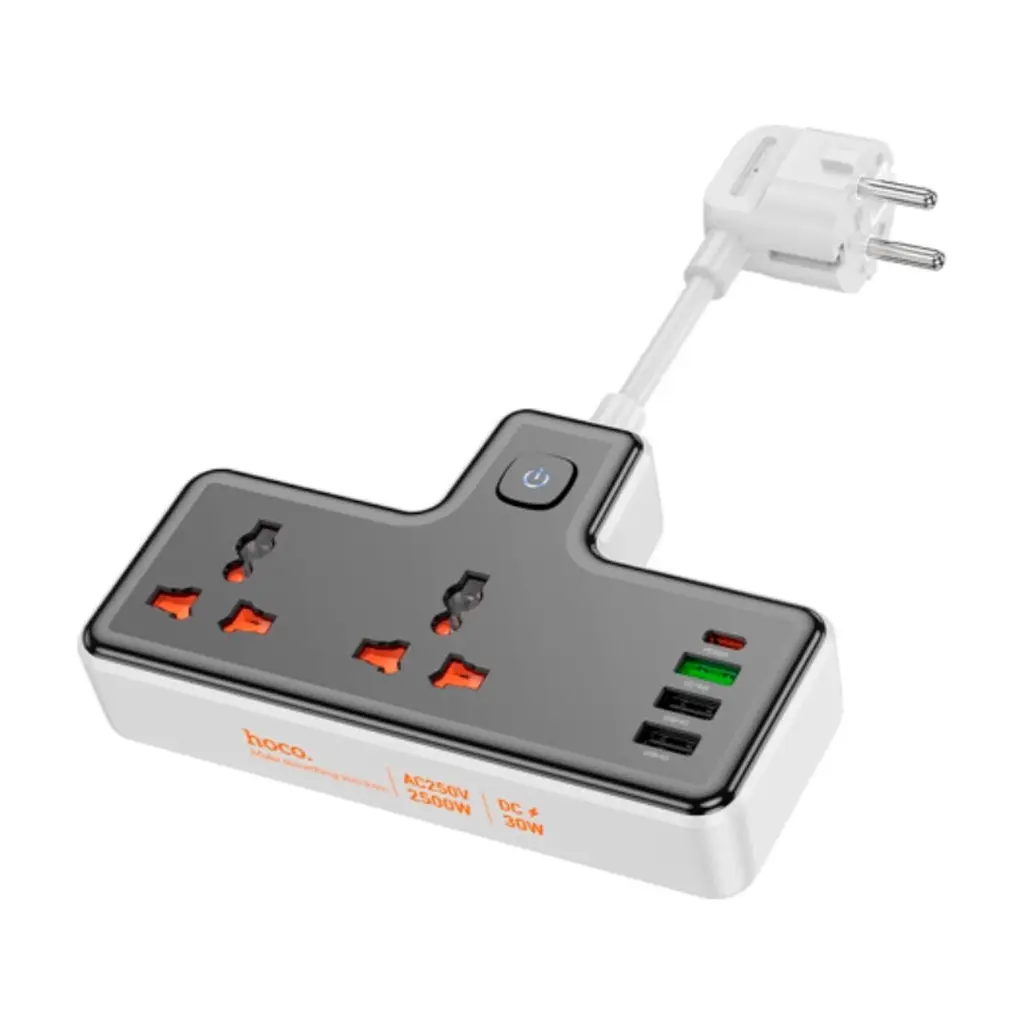 Мережевий фільтр живлення HOCO AC12A, 2 роз, 3 USB. USB-C, 30W, 1м, Black (AC12AB) - фото 2