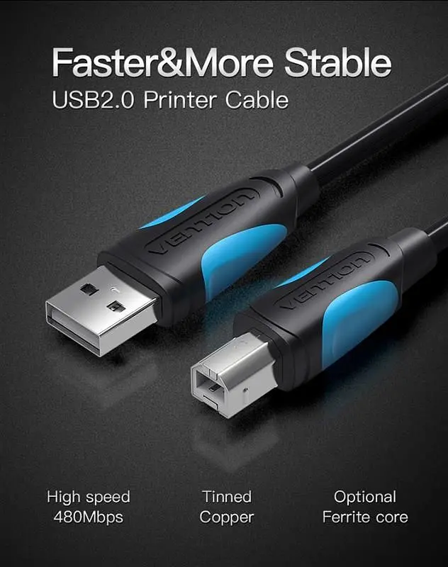 Кабель для принтера Vention USB - USB Type-B (M/M), 5 м, Black (VAS-A16-B500) - фото 2