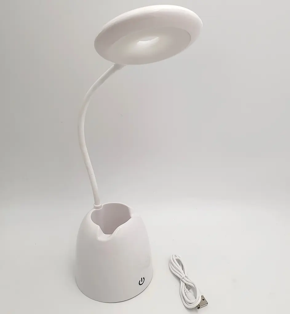 Настільна LED-лампа акумуляторна на гнучкій ніжці 30 см з органайзером та підставкою для телефону світильник Yiteng YT-836 біла - фото 5