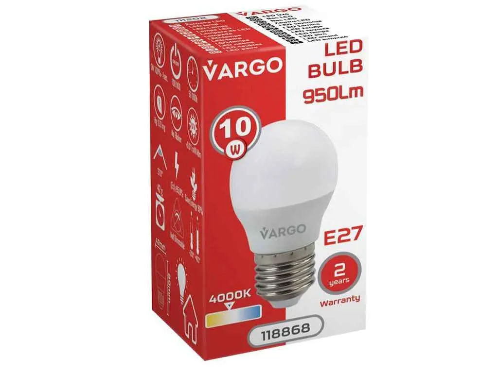 Лампа світлодіодна VARGO 10W E27 G45 4000K 220V (V-118868) - фото 2