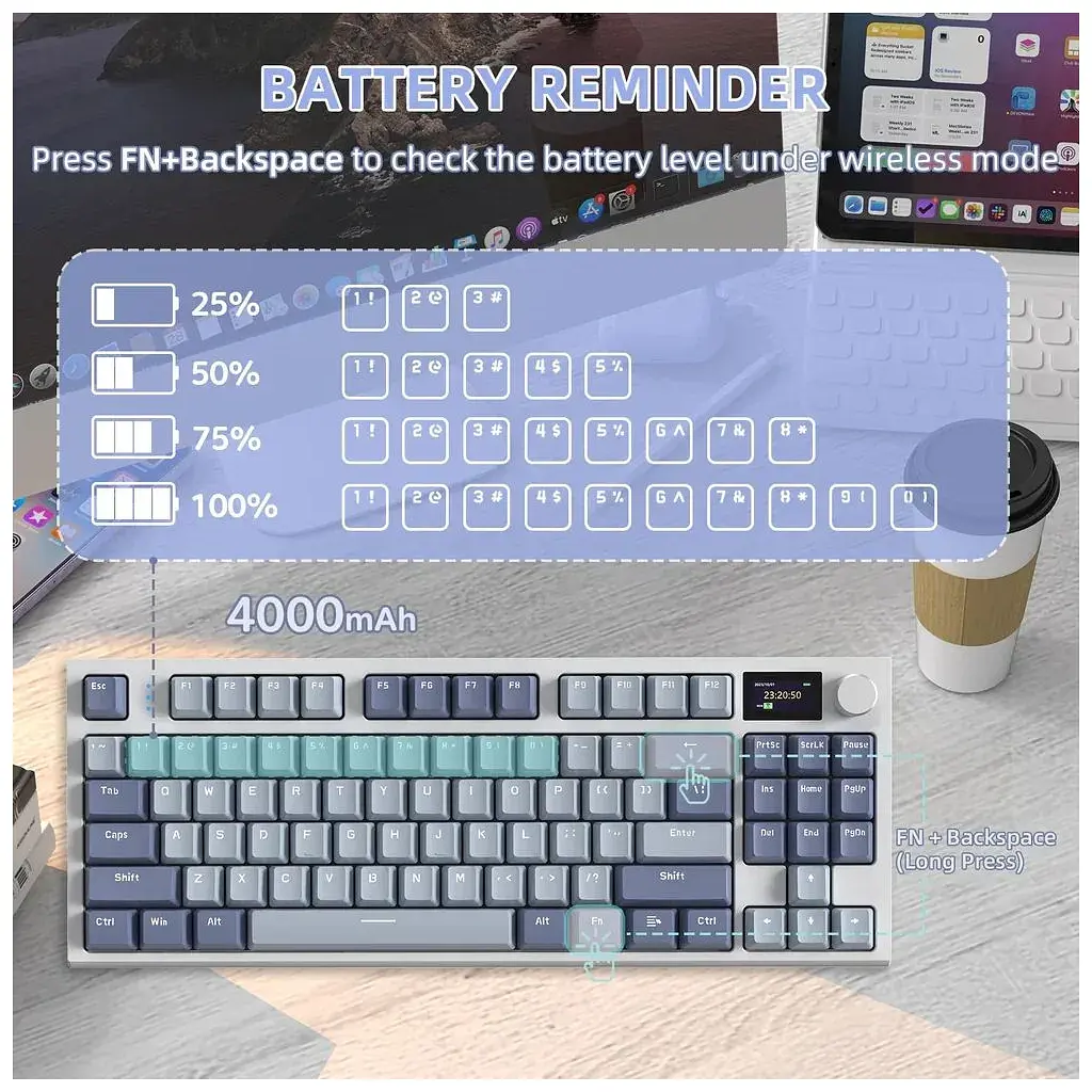 Клавіатура Attack Shark K86 RGB Wireless/Bluetooth/USB UA Retro Grey (K86MN_AS) - фото 8