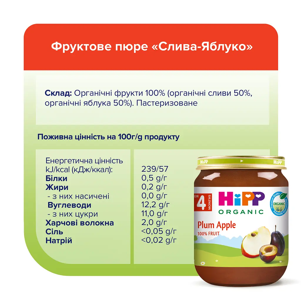 Органічне фруктове пюре HiPP Сливи з яблуками 125 г - фото 5