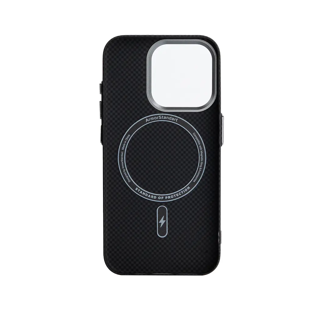 Карбоновый чехол для Apple iPhone 16 Pro, LikeCarbon2 MagCase, черный, тонкий защитный чехол-панель из поликарбоната с магнитами N52, MagSafe, противоударный, совместим с беспроводной зарядкой, приподнятые края для защиты камеры, ArmorStandart (ARM88381) - фото 2