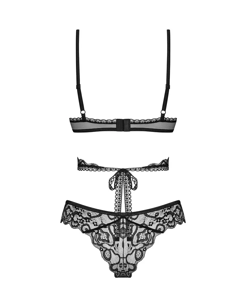 Комплект Obsessive Blomentis 2-pcs set, M/L, мереживний, ліф із зав’язками на спині, трусики-сліпи - фото 4