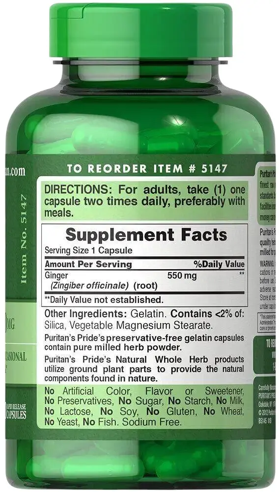Натуральна добавка Puritan's Pride Ginger Root 550 mg 200 капсул - фото 2