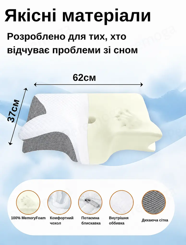 Ортопедична подушка Solve з ефектом пам'яті для шиї та плечей метелик 62 x 37 x 8/12 см (KT7006279) - фото 2