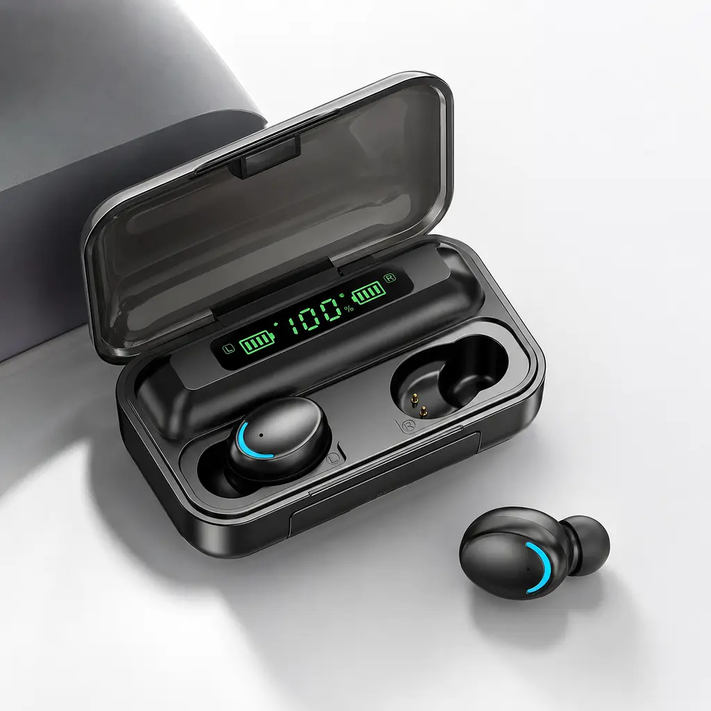 Бездротові навушники F9 TWS bluetooth 5.1 black OPM з павербанком - фото 10