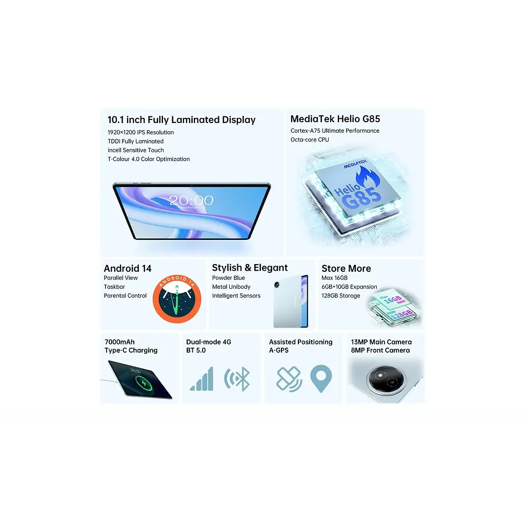Планшет Teclast M50 Plus 10.1" 6ГБ, 128ГБ, LTE, 7000мА • рік, Android, синій - фото 3