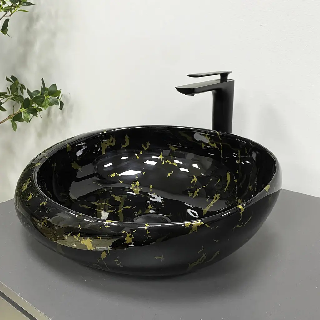 Умивальник VBI Riccia black marmo glossy накладний VBI-017201, Чорний - фото 3