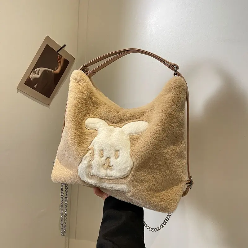 Сумка жіноча плюшева Rita Italian Bags Бежевий 33х11х25 см (id_1266) - фото 2
