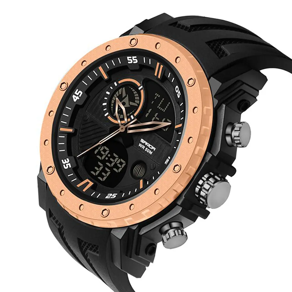 Чоловічий наручний годинник 6012 Black-Rose Gold Sanda acs0030973 - фото 2