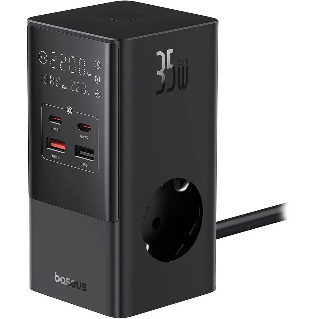 Мережевий зарядний пристрій Baseus GaN PowerCombo Tower Digital PowerStrip 35W Black E00023606113-00 [150724] - фото 3
