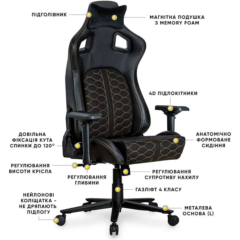 Геймерське крісло Cyberlux Hermes Fabric Black Gold (арт. GM-403 B) - фото 2