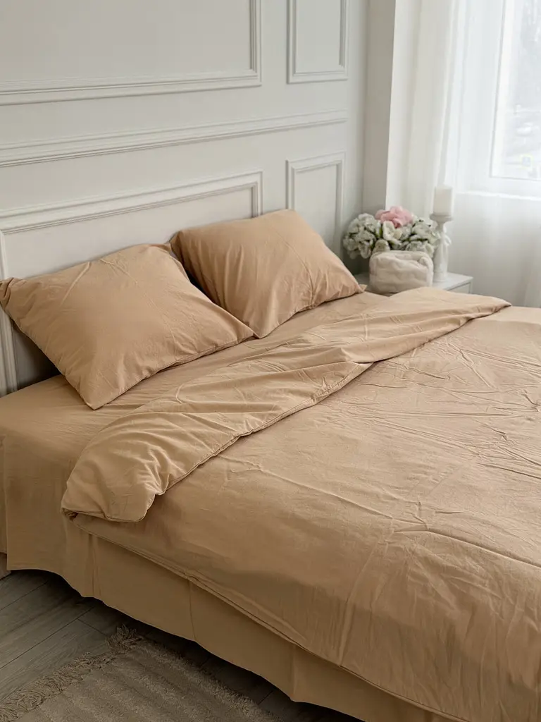 Постільна білизна євро Dushka Home Варена бавовна преміум 21702 200х220 см карамельна - фото 4