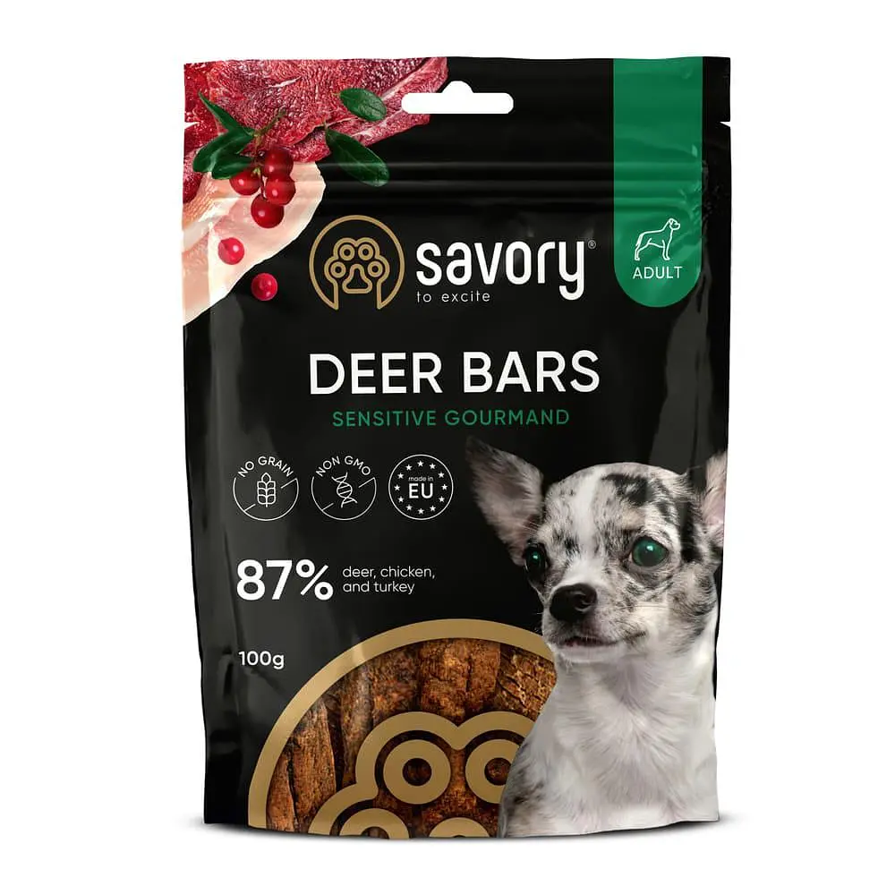 Ласощі для собак Savory Bars With Venison, джерки батончики, з олениною, 100 г