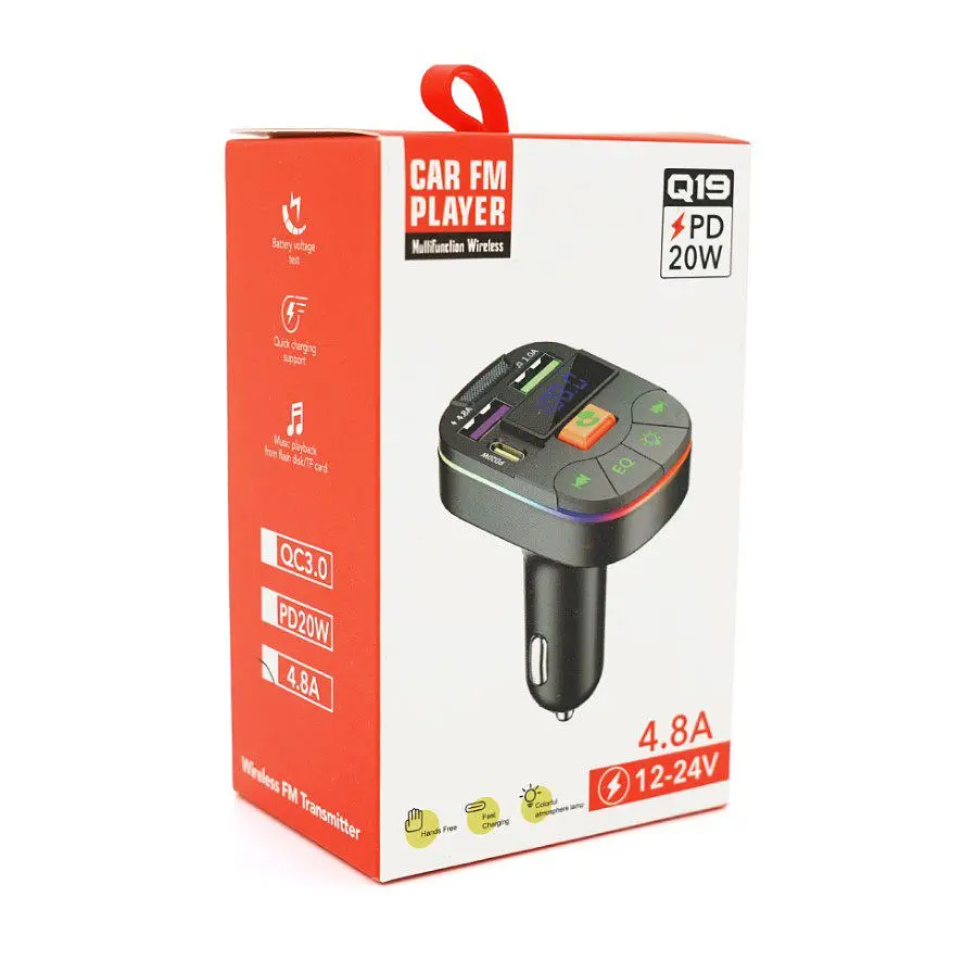 Автомобільний FM-трансмітер-модулятор Bluetooth Voltronic FMQ19EQ 3,1 А, TF, USB, PD 20 Вт - фото 2