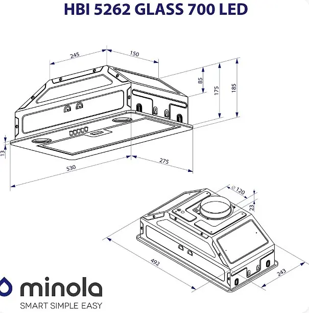 Витяжка Minola HBI 5262 BL GLASS 700 LED (повновбудована) - фото 8