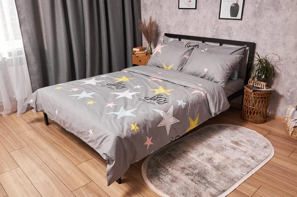 Підковдра Moon&Star Бязь Gold Люкс Gray Stars King Size 220x240 см